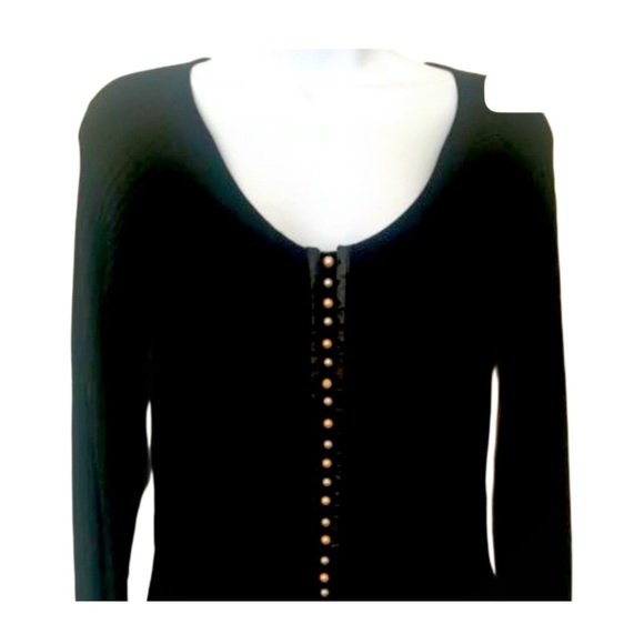 Carlisle Black Scoop Neck Knit Top w/ Pearl Button Embellishment - Picture 2 of 6